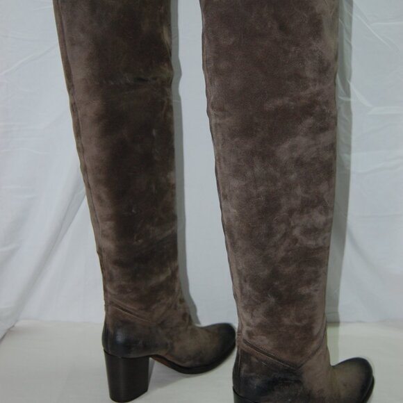 40/US9❤️Made in ITALY Brown Oiled Leather Over the Knee High Heels Tall BOOTS - Picture 15 of 16